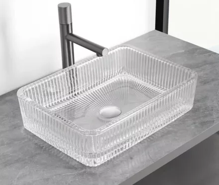 Arezzo design Vetrina 46 Pultra ültethető szögletes üvegmosdó, átlátszó AR-M352