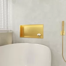 Balneo WALL-BOX One négyzet alakú süllyesztett polc 60x30x10 cm méretben, LED világítással, arany kivitelben