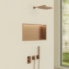 Balneo WALL-BOX One négyzet alakú süllyesztett polc 60x30x10 cm méretben, LED világítással, réz kivitelben