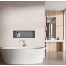 Balneo WALL-BOX ONE süllyesztett inox polc 60x20x10 cm méretben, peremmel, gun metal kivitelben