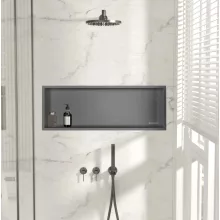Balneo WALL-BOX ONE süllyesztett inox fali polc peremmel, 90x30x7 cm gun metal színben