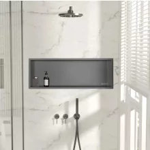 Balneo WALL-BOX ONE süllyesztett inox fali polc peremmel, 90x30x10 cm gun metal színben