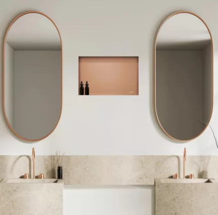 Balneo WALL-BOX keret nélküli süllyesztett fali polc 60x30x10 cm méretben, elegáns réz kivitelben