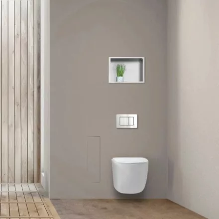 Balneo Wall Box S falba süllyeszthető WC kefe tároló doboz csempézhető előlappal és push-open nyitással