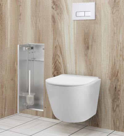 Balneo Wall Box L falba süllyeszthető Inox WC kefe tároló doboz push-open nyitással, balos/csempézhető B0401060105-02