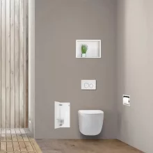 Balneo Wall Box S falba süllyeszthető WC kefe tároló doboz fehér üveg előlappal és push-open nyitással