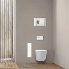 Balneo Wall Box L falba süllyeszthető WC kefe tároló doboz fehér üveg előlappal és push-open nyitással