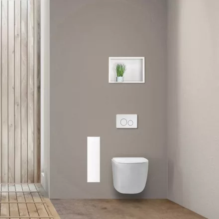 Balneo Wall Box L falba süllyeszthető WC kefe tároló doboz fehér üveg előlappal és push-open nyitással