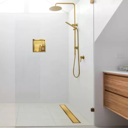 Balneo Duplex Next Gold kétoldalas lineáris lefolyó 100 cm csempézhető, arany kivitelben.