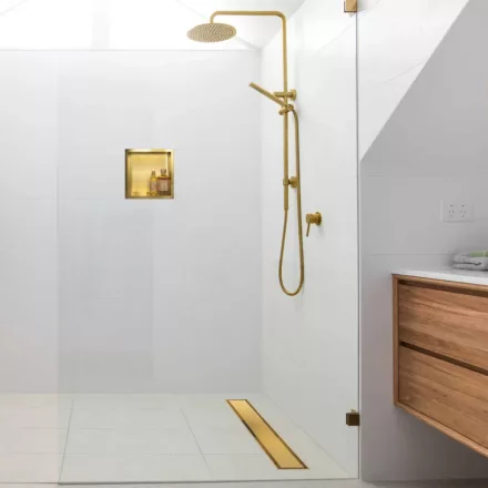 Balneo Duplex NEXT Gold kétoldalas lineáris lefolyó 80 cm csempézhető, arany BR-80N – BAL-BR80N