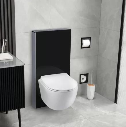 Balneo Fix-Frame felületre szerelhető WC-keret edzett fekete üvegből, modern fürdőszobai megoldás