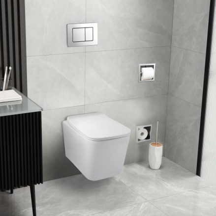 Balneo Luga szögletes fali kerámia WC Rimless, SoftClose ülőkével, fehér G0101010102-1