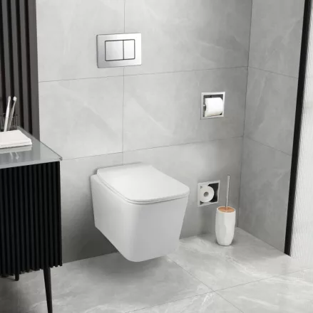 Balneo Luga szögletes fali WC Rimless fehér kerámia SoftClose ülőkével
