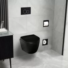 Balneo LUXA fali Rimless kerámia WC csésze fekete Duroplast ülőkével SoftClose zsanérokkal