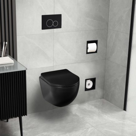 Balneo Luna fali Rimless kerámia WC csésze Duroplast ülőkével és SoftClose zsanérokkal, matt fekete G0101020101-2