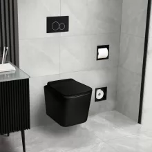 Balneo Luga szögletes fali WC Rimless matt fekete kerámia SoftClose ülőkével