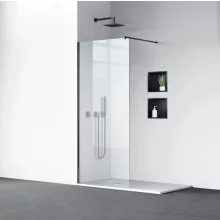 Balneo Beira Walkin zuhanyfal átlátszó üveg 70x200 cm merevítővel, matt fekete profilszín kivitelben.