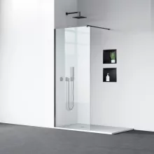 Balneo Beira Walkin zuhanyfal átlátszó üveggel 90x200 cm matt fekete profillal és merevítővel