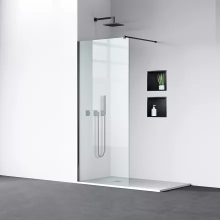 Balneo Beira Walkin zuhanyfal átlátszó üveggel 90x200 cm matt fekete profillal és merevítővel