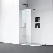 Balneo Beira Walkin zuhanyfal átlátszó üveggel 100x200 cm matt fekete profillal és merevítővel