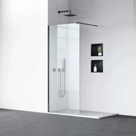 Balneo Beira Walkin zuhanyfal átlátszó üveggel 100x200 cm matt fekete profillal és merevítővel