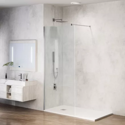 Balneo Beira Walk-in zuhanyfal 50x200 cm átlátszó üveggel és vágható merevítővel, króm profilszín.