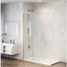 Balneo Beira Walk-in zuhanyfal 50x200 cm átlátszó üveggel és vágható merevítővel, arany profilszín.