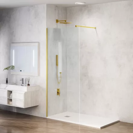 Balneo Beira Walkin zuhanyfal átlátszó üveg 70x200 cm merevítővel, arany profilszín.