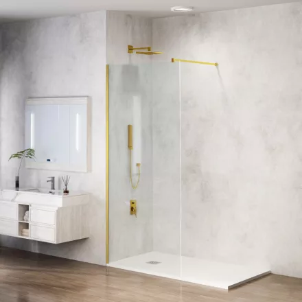 Balneo Beira Walkin zuhanyfal átlátszó üveggel 90x200 cm arany profillal és merevítővel