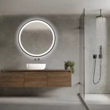Balneo VENUS kerek LED tükör állítható fényerővel 90 cm páratlanító funkcióval, fekete kerettel L0101010403-4 – BAL-L01010104034