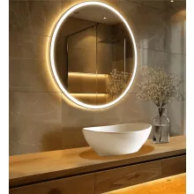 Balneo SUN 60 kerek LED tükör Loren 42x33 cm pultra tehető mosdótállal és krómozott leeresztővel