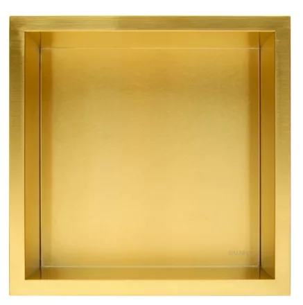 Balneo WALL-BOX ONE süllyesztett inox polc 30x30x10 cm méretben, peremmel, arany kivitelben