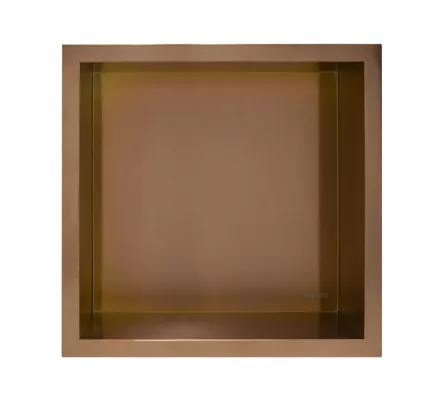 WALL-BOX négyzet alakú süllyesztett fali polc 30x30x7 cm méretben, elegáns réz kivitelben