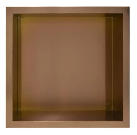 Balneo WALL-BOX ONE süllyesztett inox polc 30x30x10 cm méretben, peremmel, réz kivitelben