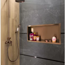 Balneo WALL-BOX ONE süllyesztett inox fali polc peremmel, 60x30x7 cm réz színben