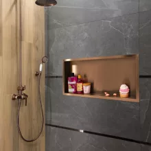 Balneo WALL-BOX négyzet alakú süllyesztett fali polc 60x30x10 cm méretben, elegáns réz kivitelben