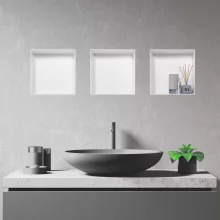 Balneo WALL-BOX négyzet alakú süllyesztett fali polc 30x30x10 cm méretben, matt fehér kivitelben.