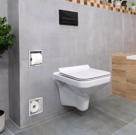 Balneo Wall-Box falba süllyesztett inox WC-papír tartó és tároló króm kivitelben, modern fürdőszobai kiegészítő