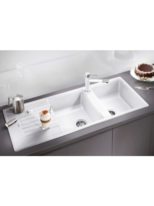 Blanco Zia 8 S kétmedencés gránit mosogató csepegtetővel 116x50 cm, fehér 15597