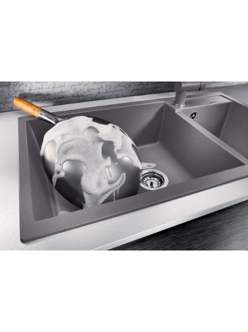 Blanco Metra 9 két medencés gránit mosogató lefolyógarnitúrával 86x50 cm, balos / tartufo 517364