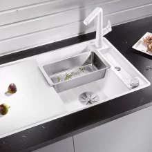   Blanco Axia III 5 S-F Silgránit mosogató excenterrel, fa vágódeszkával, fehér 523228
