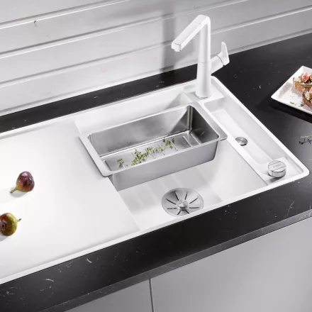 Blanco Axia III 5 S-F Silgránit mosogató excenterrel, fa vágódeszkával, fehér 523228