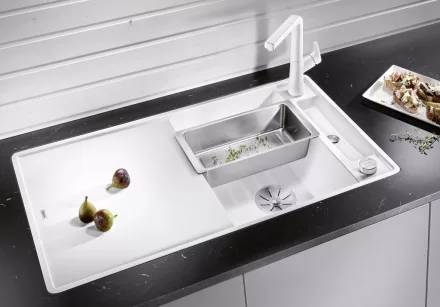 Blanco Axia III 5 S-F Silgránit mosogató excenterrel, üveg vágólappal, fehér 523234