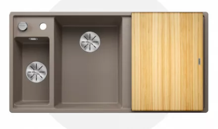 Blanco Axia III 6 S két medencés gránit mosogató 100x51 cm fa vágódeszkával, balos / tartufo 524650