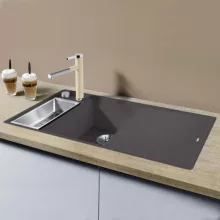   Blanco Axia III 6 S-F palaszürke Silgránit mosogató excenterrel, fa vágódeszkával, balos 524664