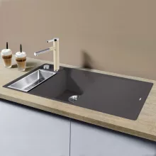   Blanco Axia III 6 S-F palaszürke Silgránit mosogató excenterrel, üveg vágólappal, balos 524670