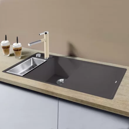 Blanco Axia III 6 S-F palaszürke Silgránit mosogató excenterrel, üveg vágólappal, balos 524670
