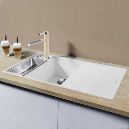 Blanco Axia III 6 S-F fehér Silgránit mosogató excenterrel, üveg vágólappal, balos 524672