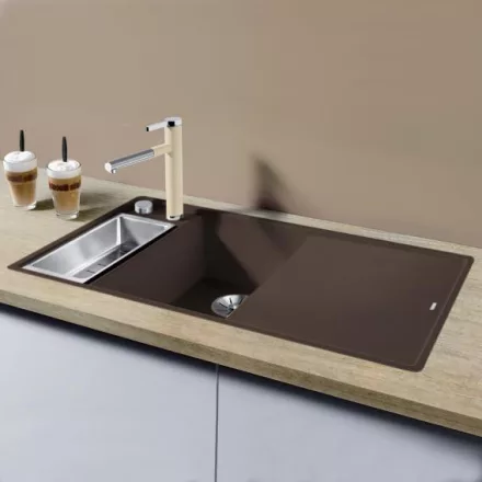 Blanco Axia III 6 S-F kávé Silgránit mosogató excenterrel, üveg vágólappal, balos 524674