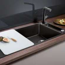   Blanco Axia III XL 6 S gránit mosogató üveg vágólappal és lefolyó távműködtetővel, fekete 525857